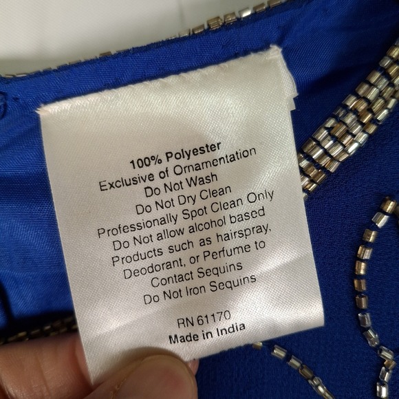 Vtg Jean for Joseph Le Bon Formal Dress Size 16 Blue Beaded Top‎ Flowy Skirt - Picture 9 of 16